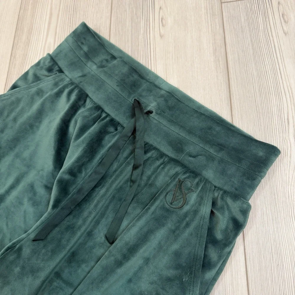 Victorias Secret Medium Pants Velour Jogger Elastic Waist Pull on Deep Green - Picture 4 of 11